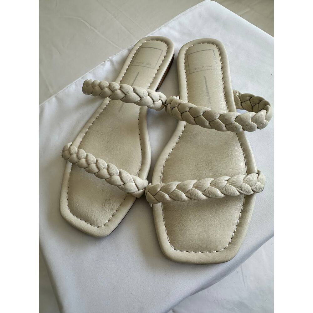 Dolce Vita Braided Leather Slide Sandals Ivory Square Toe Women’s Size